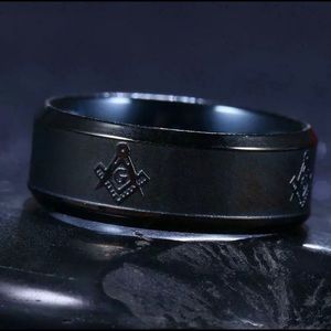 Men’s Black Stainless Steel Masonic Ring Size 10